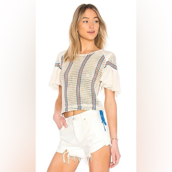 Free People Babes Only Striped Tee in Ivory | Free People Crochet Top - Picture 1 of 6